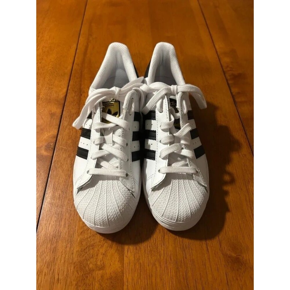 Adidas Superstar White Black Gold Sneakers Size 5